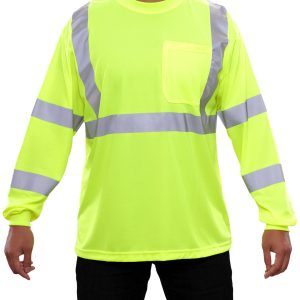 204STLM ANSI Hi-Vis Long Sleeve Lime Birdseye Pocket Safety Hi-Vis T-Shirt