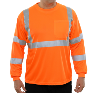 204STOR Hi-Vis Long Sleeve Orange Birdseye Pocket Safety T-Shirt