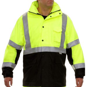 431STLB Safety Jacket: Hi-Vis Parka Coat: Breathable Waterproof Hooded: 2-Tone Lime