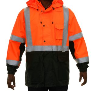 431STOB Safety Jacket: Hi-Vis Parka Coat: Breathable Waterproof Hooded: 2-Tone Orange