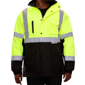 433STLB Safety Jacket: ThinsulateTM Parka: Breathable Waterproof Hooded: 2-Tone Lime