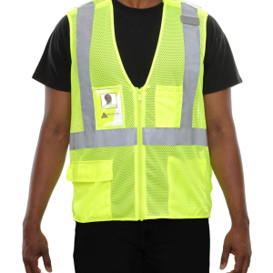 508SXLM Safety Vest: Clear ID Pocket: 5pt Breakaway: X-Back Lime Zip Mesh