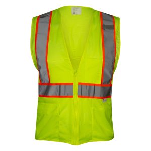586ETLM Economy Safety Vest: Hi-Vis Lime Vest: Zip Mesh Contrasting Tape: ANSI 2
