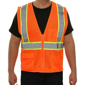 586ETOR Economy Safety Vest: Hi-Vis Orange Vest: Zip Mesh Contrasting Tape: ANSI 2