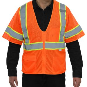 588ETOR Economy Safety Vest: Hi-Vis Orange Vest: Zip Mesh Contrasting Tape: ANSI 3