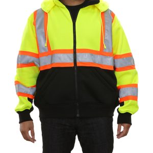602CXLB Safety Sweatshirt: Hi-Vis Full Zip 2-Tone Contrasting X-Back: Removable Hood