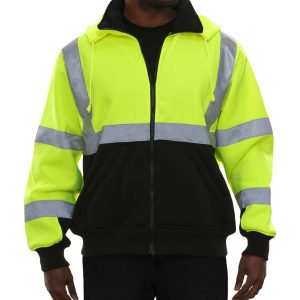 602STLB Safety Sweatshirt: Hi-Vis Jacket Full Zip 2-Tone: Removable Hood: 10.5oz